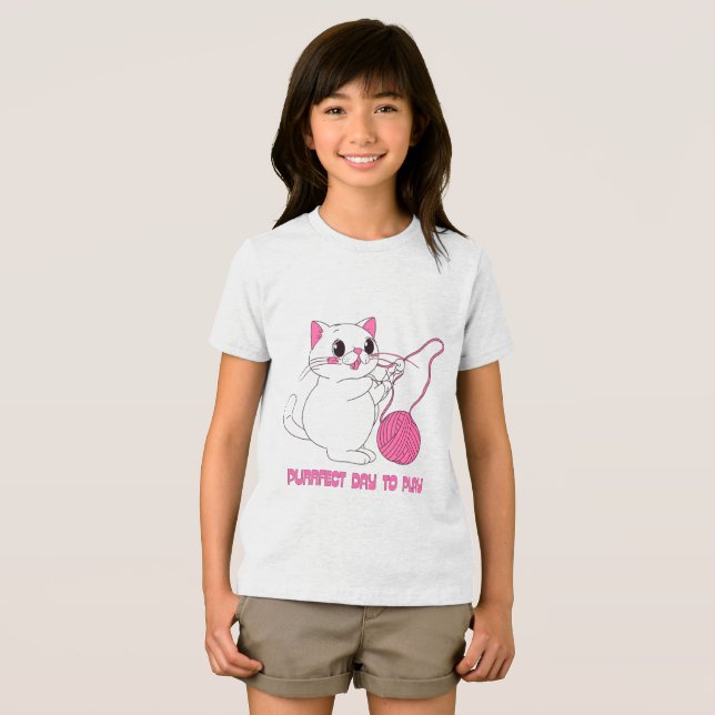 T-shirt En Tri-matière Chaton joueur avec boule de fil (Recto plein)