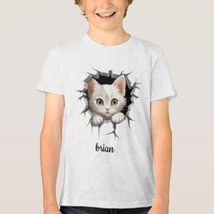 T-shirt En Tri-matière Chaton personnalisé en regardant hors du faux trou