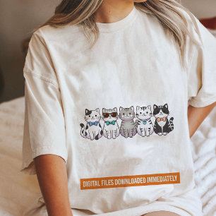 T-shirt En Tri-matière Chats de dessin animé adorables avec nœuds papillo