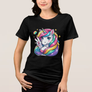 T-shirt En Tri-matière Cheerful & Confident Rainbow Unicorn Peace Sign