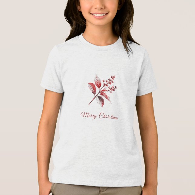 T-shirt En Tri-matière Chemise de Noël Feuille rouge neige (Recto)