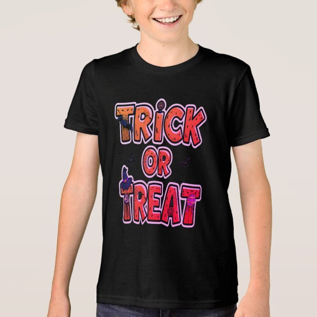 T-shirt En Tri-matière Chemise éffrayante Citrouille Halloween Tri-Blend (Recto)