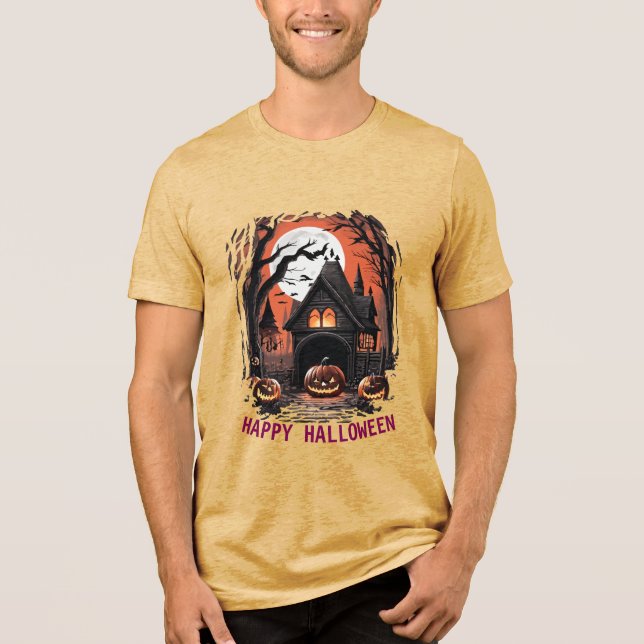 T-shirt En Tri-matière Chemise triblend Halloween Haunted House (Recto)