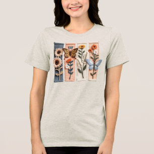 T-shirt En Tri-matière Chemisier Faux Yarn Retro Wildflowers, Botanique 
