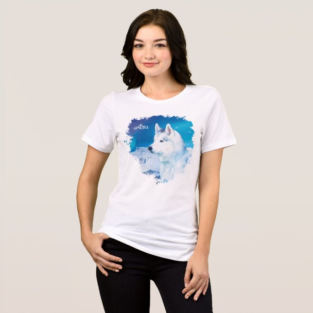 T-shirt En Tri-matière Chien Husky personnalisé avec montagnes (Recto plein)