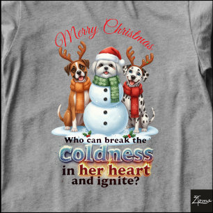 T-shirt En Tri-matière Chiens Bonhomme de Neige Noël Amis Bois de Cerf Éc
