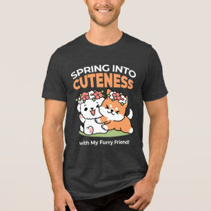 T-shirt En Tri-matière Chiens de jeu avec Flower Crowns - Fun Spring Them