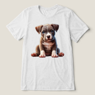 T-shirt En Tri-matière Chiot avec yeux bleus assis et regardant Innocent