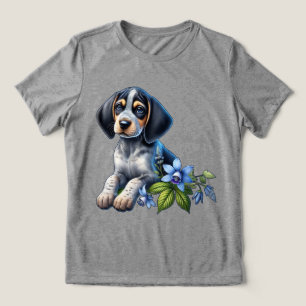T-shirt En Tri-matière Chiot bleu Tick Hound avec Fleurs Bleues Delicate
