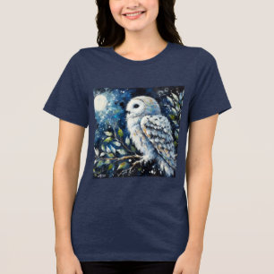T-shirt En Tri-matière Chouette blanche sur branche dans la peinture lune