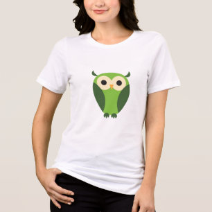T-shirt En Tri-matière Chouette Cartoon Vert Et Beige