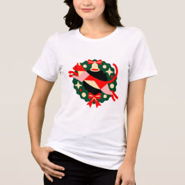 T-shirt En Tri-matière Christmas Cat Wreath Shirt