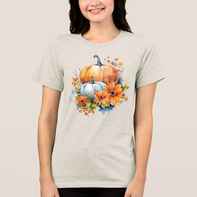 T-shirt En Tri-matière Citrouilles d'automne avec Fleurs et Foliage (Recto)