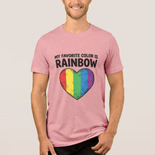 T-shirt En Tri-matière Cœur Arc-en-ciel Gravure Vintage Couleur Préférée