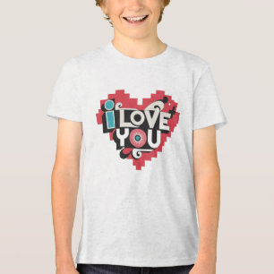 T-shirt En Tri-matière Cœur de pixel J'aime typographie rétro
