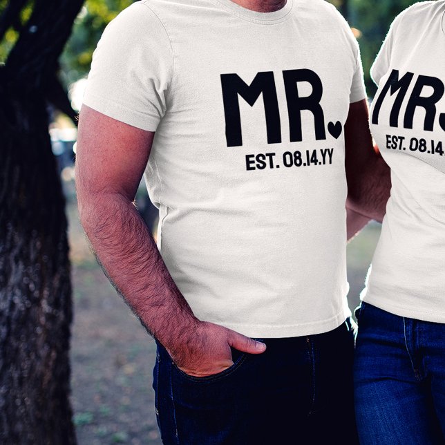 T-shirt En Tri-matière Coeur noir M. Mariage établi Date (Créateur téléchargé)