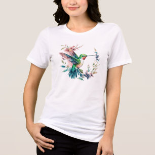T-shirt En Tri-matière Colibri et fleurs aux couleurs vives