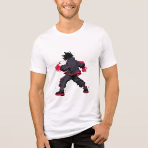 T-shirt En Tri-matière Combattant de rue anime sombre avec pouvoir énergé