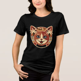 T-shirt En Tri-matière Conception de chat rétro tropical