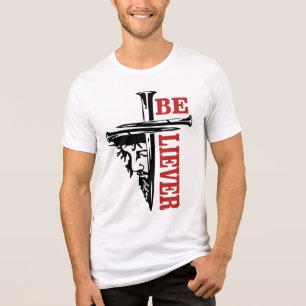 T-shirt En Tri-matière Conception de clou de croix de Jésus – Puissant Ch