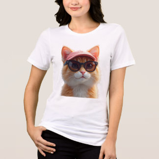 T-shirt En Tri-matière Cool orange cat wearing sunglasses and a pink base