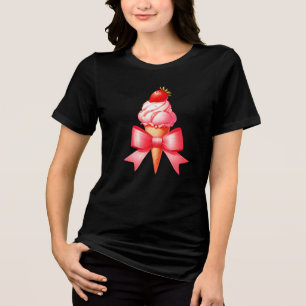 T-shirt En Tri-matière Coquette Bow crème glacée Cone rose Ribbon
