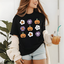 T-shirt En Tri-matière Coquette Halloween Citrouille Fleurs crânes