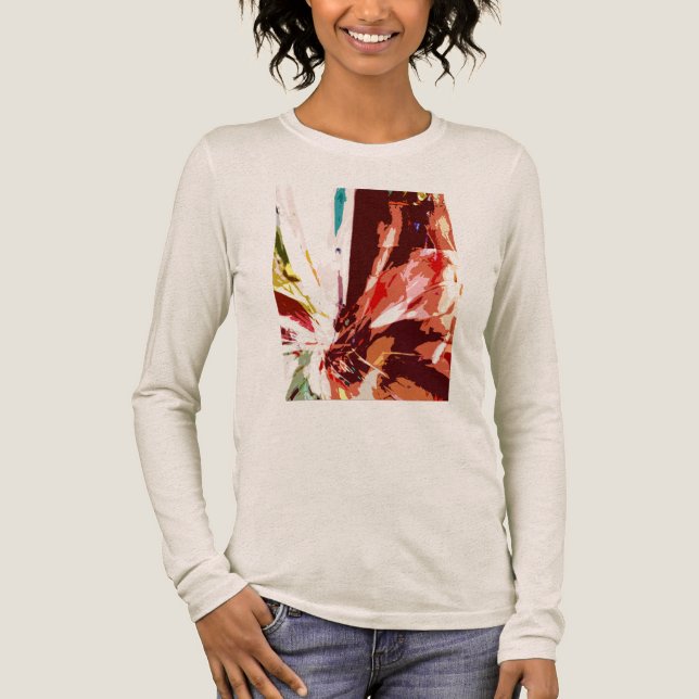 T-shirt En Tri-matière Coral Orange Brown Blanc Abstrait Fleur d'Imaginai (Recto)