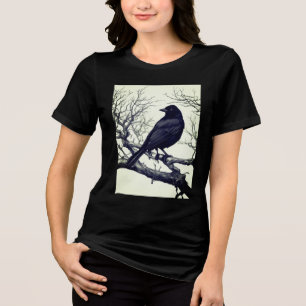 T-shirt En Tri-matière Corbeau perché sur des branches nues d'hiver