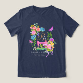 T-shirt En Tri-matière Coudre Ruban Floral Monogramme Marine