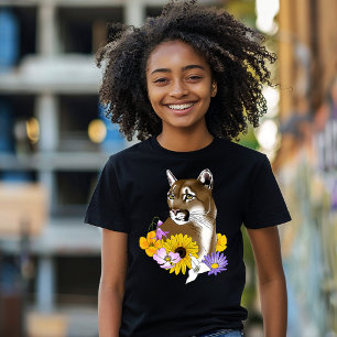 T-shirt En Tri-matière Cougar Mountain Lion Puma Fleurs