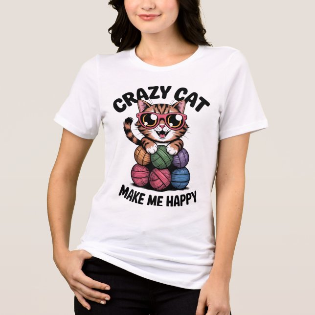 T-shirt En Tri-matière CRAZY CAT me rend heureux (Recto)