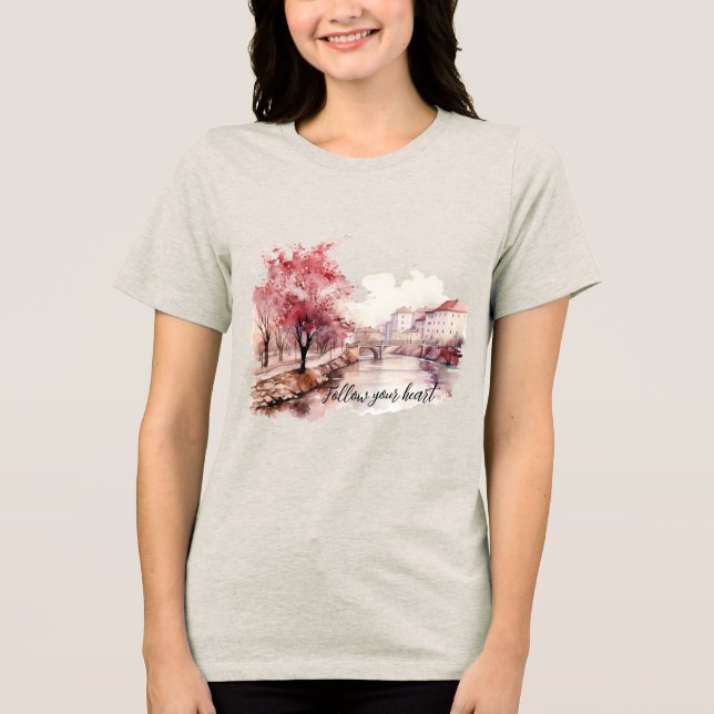 T-shirt En Tri-matière Crème bordeaux Arbres roses (Recto)