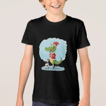 Crocodile in Christmas costume and soccer ball