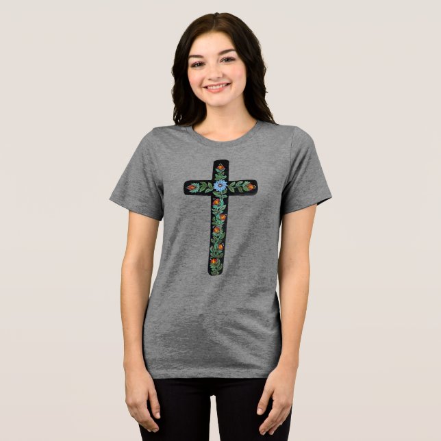 T-shirt En Tri-matière Croix peinte à la Fleur bleue (Recto plein)