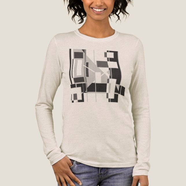 T-shirt En Tri-matière Cubiste d'art Abstrait gris d'inspiration MCM géom (Recto)