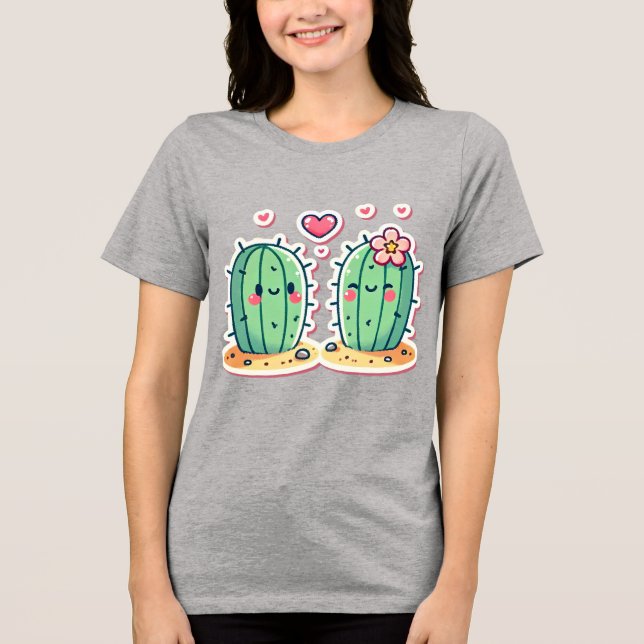 T-shirt En Tri-matière Cute Cactus Couple Design (Recto)
