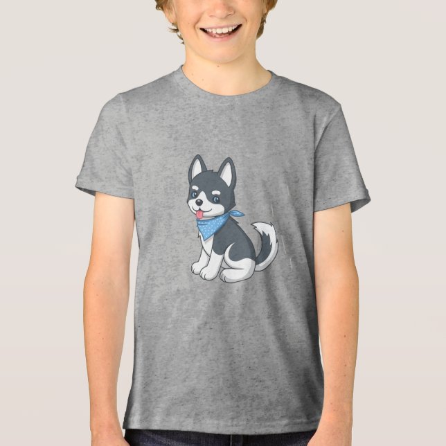 T-shirt En Tri-matière Cute Cartoon Husky Puppy Dog (Recto)