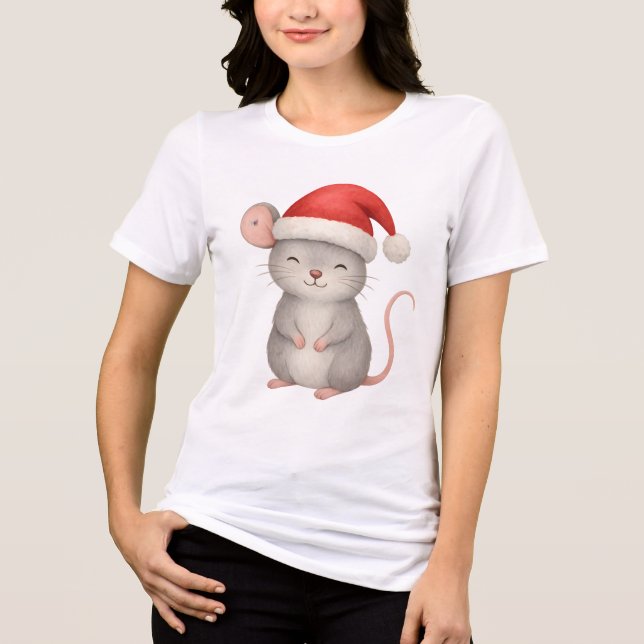 T-shirt En Tri-matière Cute Christmas Mouse in Santa Hat (Recto)
