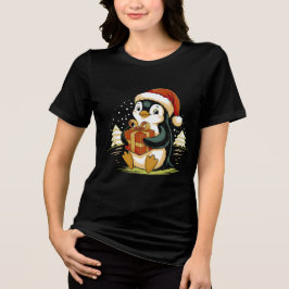 T-shirt En Tri-matière Cute Christmas Penguin with Gift Box