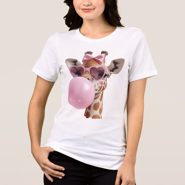 T-shirt En Tri-matière Cute Giraffe with Bubble Gum Tee (Recto)