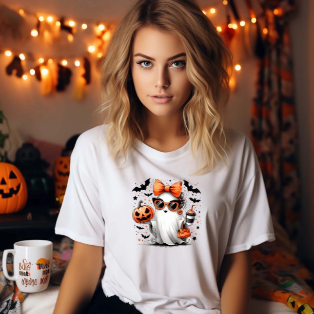 T-shirt En Tri-matière Cute Halloween Ghost Boire Café (Créateur téléchargé)