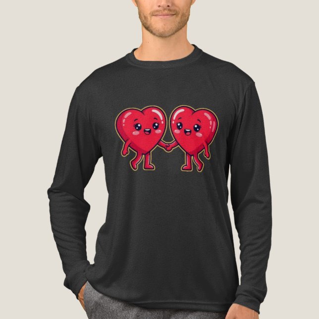 T-shirt En Tri-matière Cute Heart Characters Holding Hands (Recto)