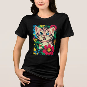 T-shirt En Tri-matière Cute Kitten en Pop Art Style de peinture