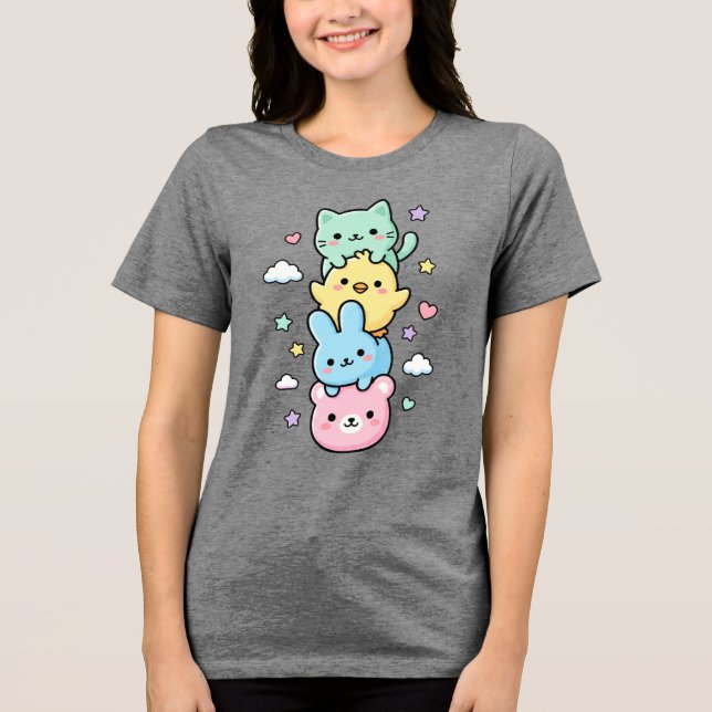 T-shirt En Tri-matière Cute Marshmallow Animal Stack Illustration (Recto)