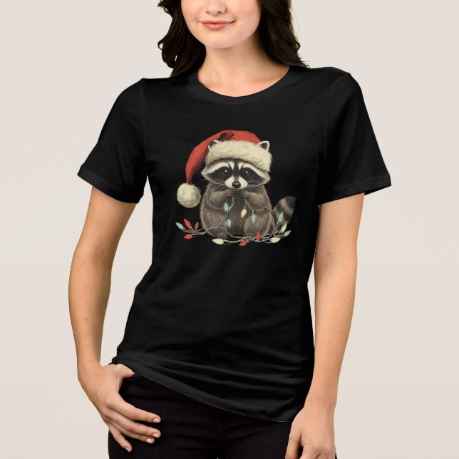 T-shirt En Tri-matière cute raccoon Chew Christmas Light Xmas Holiday (Recto)