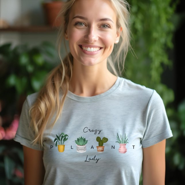 T-shirt En Tri-matière Dame Plante folle | Chic Plantes pointillés (Crazy Plant Lady | Chic Watercolor Potted Plants Tri-Blend Shirt)