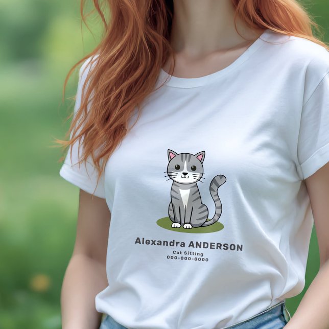 T-shirt En Tri-matière Dessin assis sur le chat (Cartoon Cat Sitting T-Shirt)