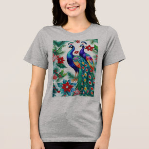 T-shirt En Tri-matière Deux Beaux Pics De Noël Avec Poinsettias