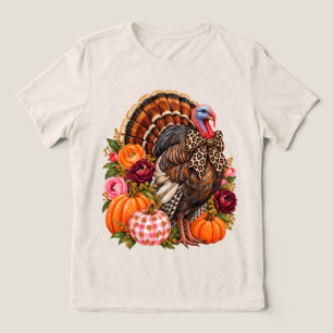 T-shirt En Tri-matière Dinde de Floral de Pumpkins de Leopard d'Automne P